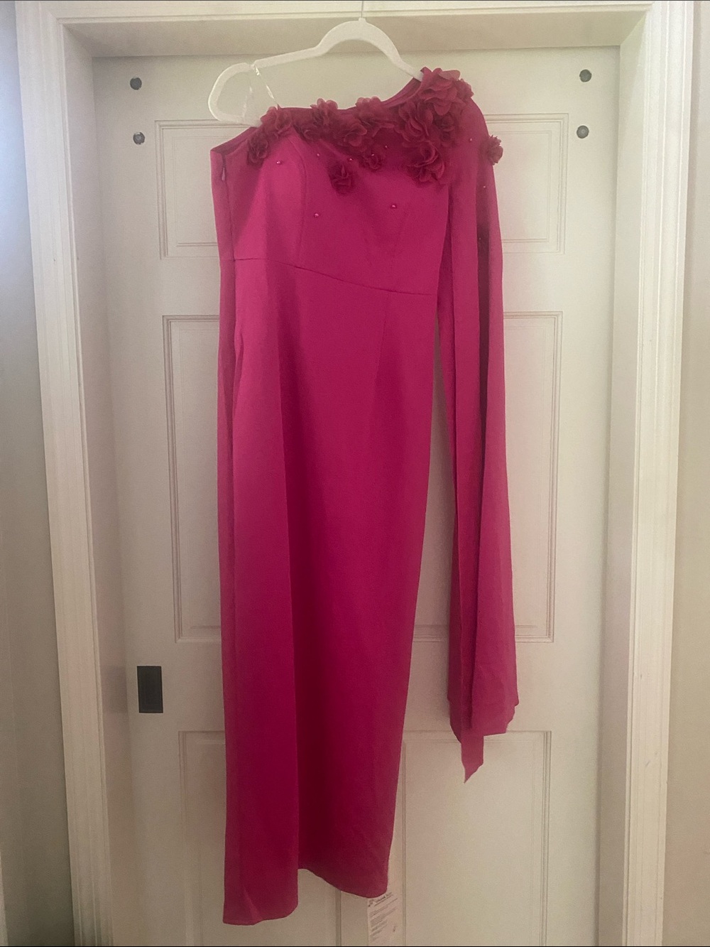 One-Shoulder Fuchsia Gown with 3D Floral Appliqué Jardinvue MOB MOG Mother of